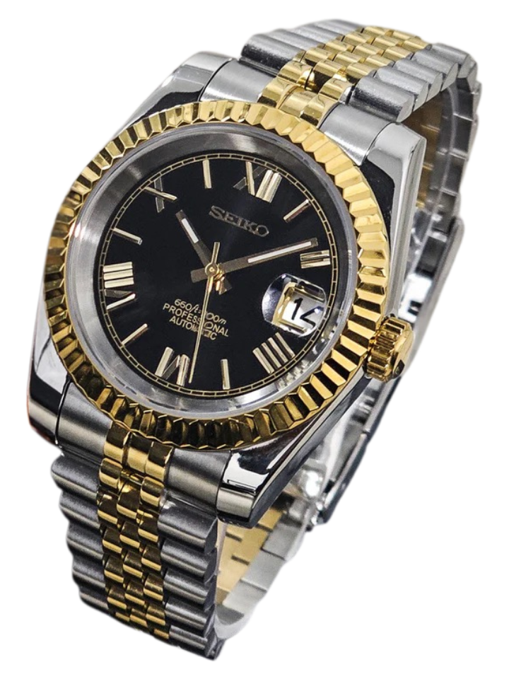 Date J Fluted - Roman Two-tone Black