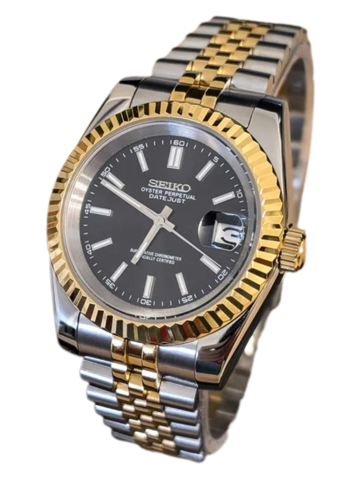 Date J Fluted - Black with Two-tone Gold