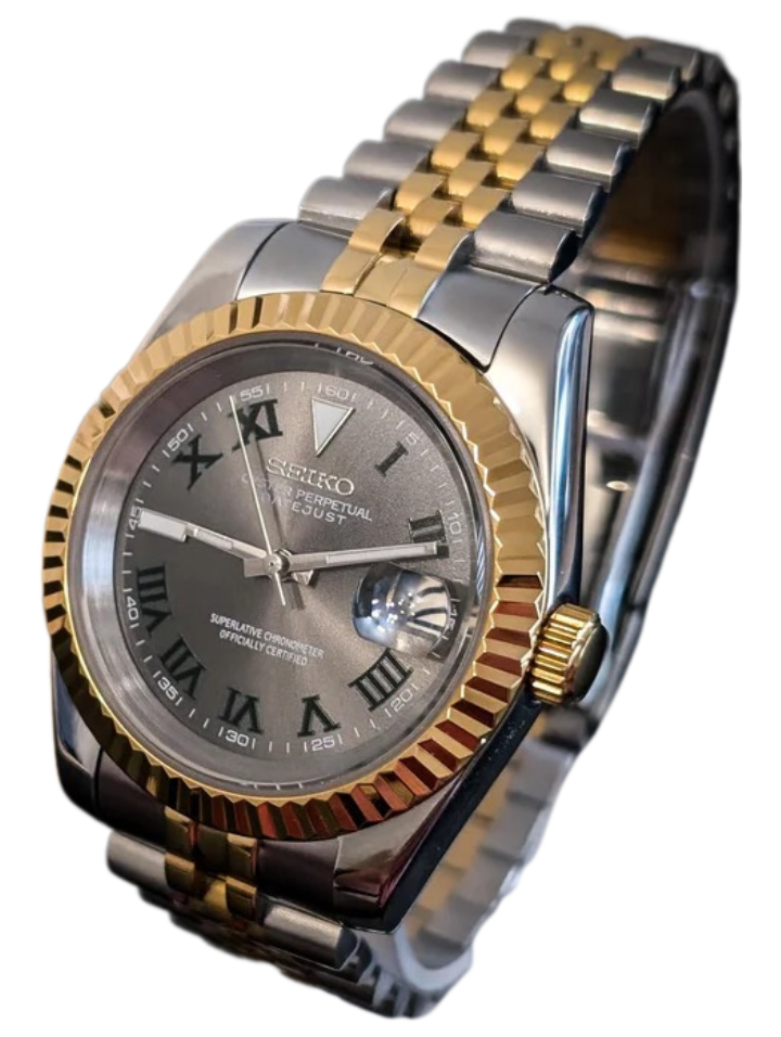 Date J Fluted - Wimbledon Gray with Two-tone Gold