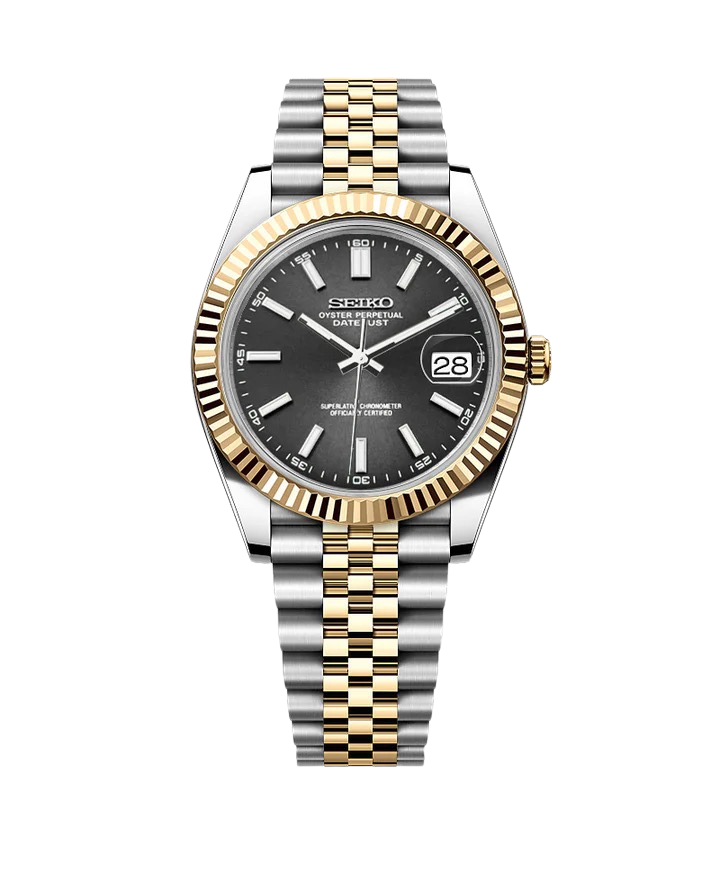Date J Fluted - Black with Two-tone Gold