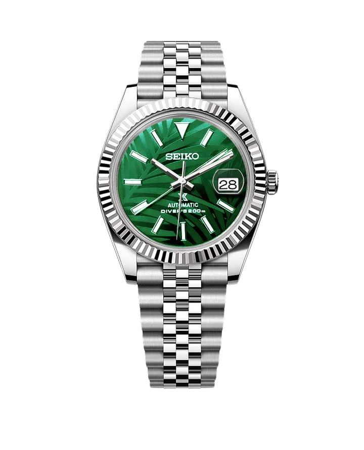 Date J Fluted - Palm Leaves Green