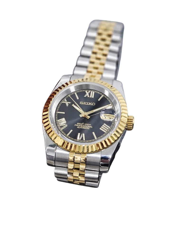 Date J Fluted - Roman Two-tone Black