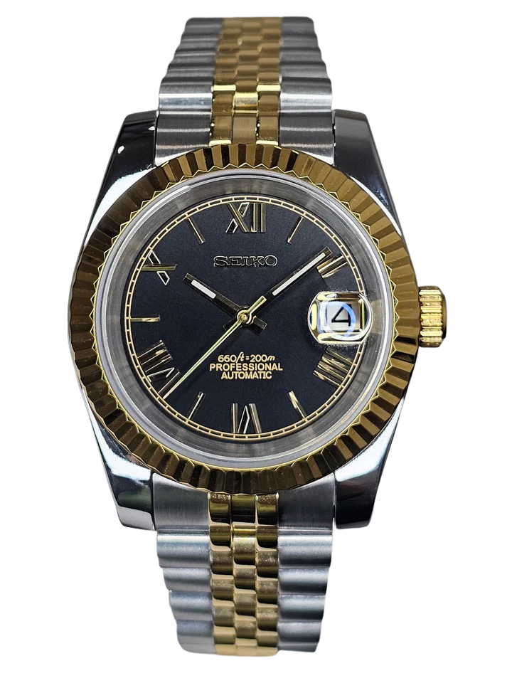 Date J Fluted - Roman Two-tone Black