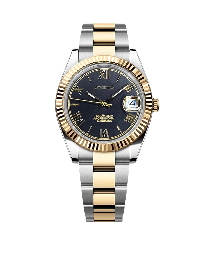 Date J Fluted - Roman Two-tone Black