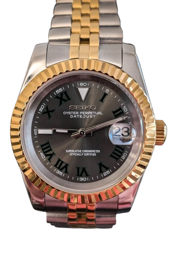Date J Fluted - Wimbledon Gray with Two-tone Gold