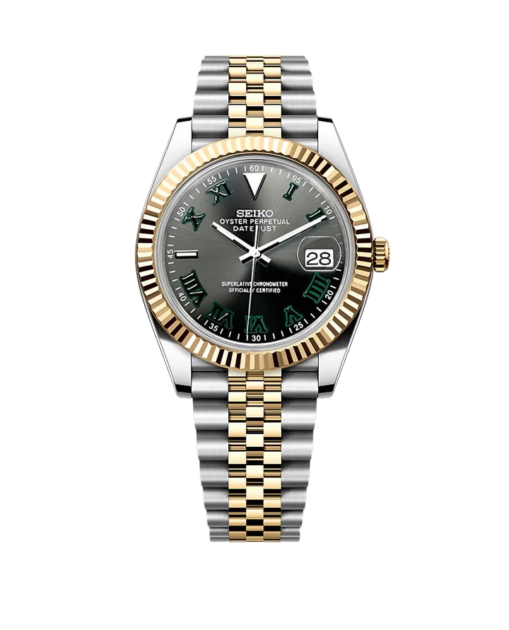 Date J Fluted - Wimbledon Gray with Two-tone Gold