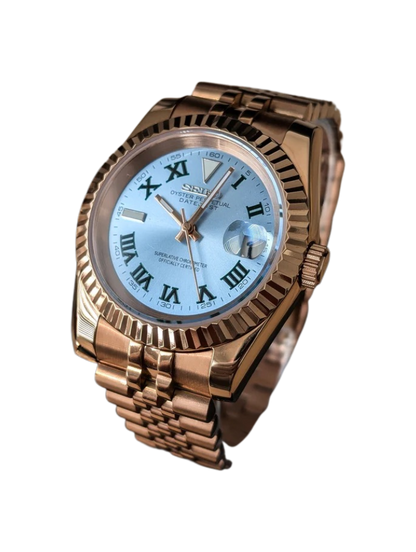 Date J Fluted - Wimbledon Ice Blue with Rose Gold