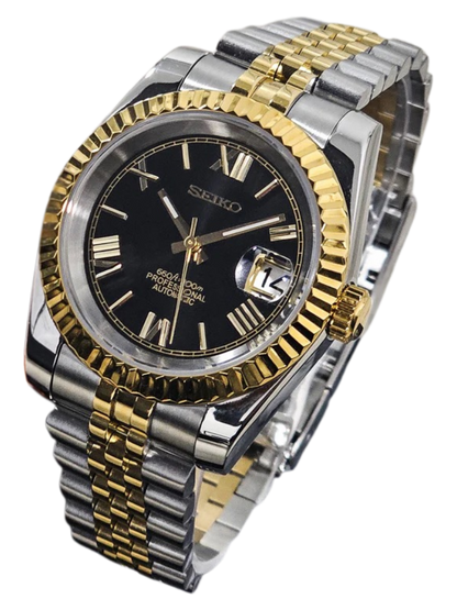 Date J Fluted - Roman Two-tone Black