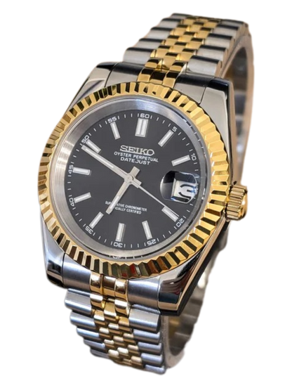 Date J Fluted - Black with Two-tone Gold