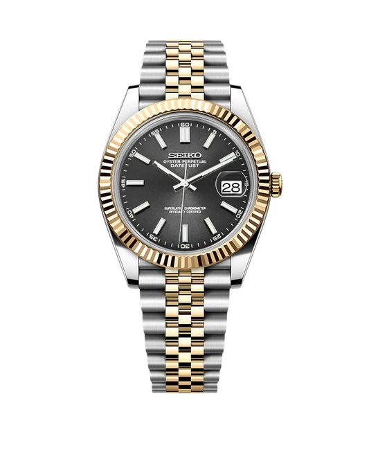Date J Fluted - Black with Two-tone Gold