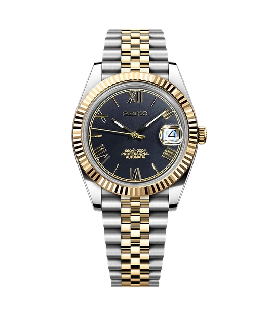 Date J Fluted - Roman Two-tone Black