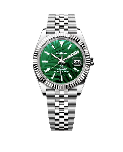 Date J Fluted - Palm Leaves Green