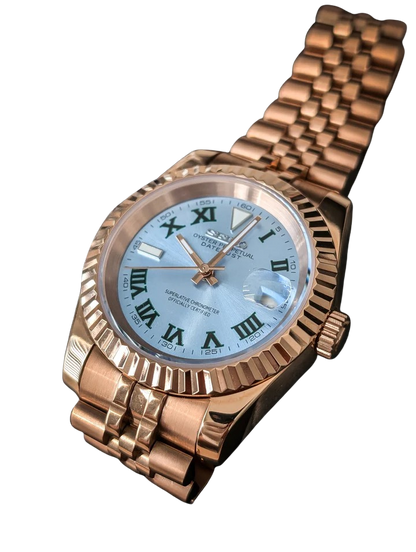 Date J Fluted - Wimbledon Ice Blue with Rose Gold