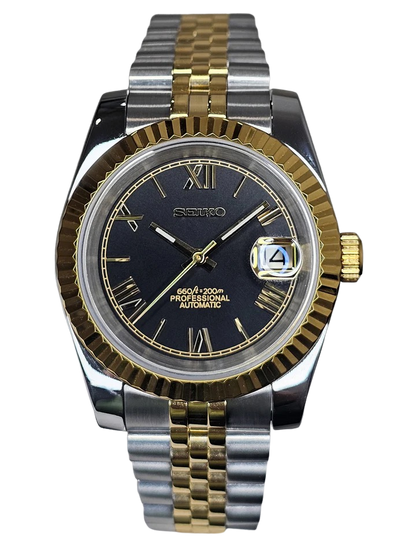 Date J Fluted - Roman Two-tone Black