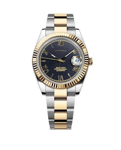 Date J Fluted - Roman Two-tone Black