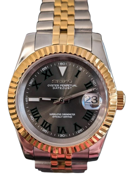 Date J Fluted - Wimbledon Gray with Two-tone Gold