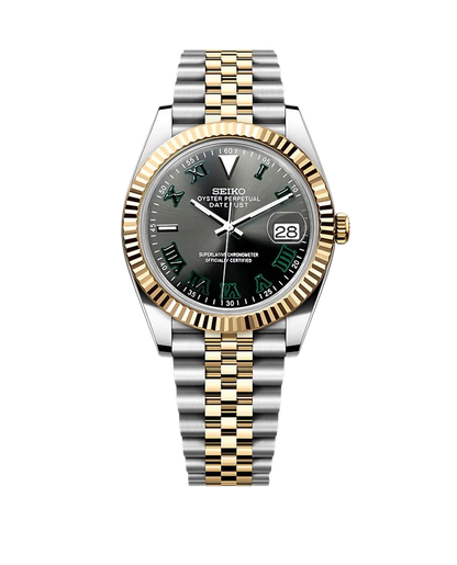 Date J Fluted - Wimbledon Gray with Two-tone Gold