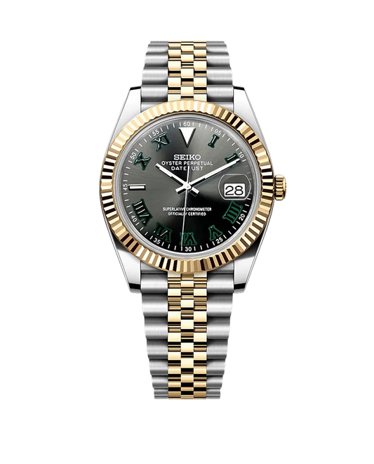 Date J Fluted - Wimbledon Gray with Two-tone Gold