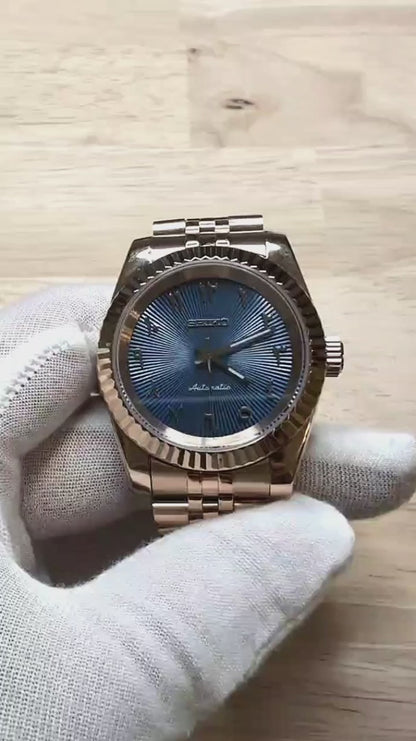 Date J Fluted - Arabic Sea Blue with Rose Gold